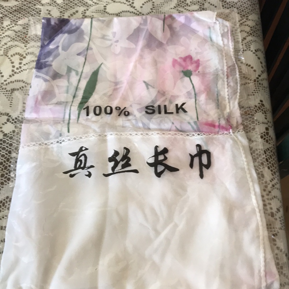 White, Floral Silk Scarf, NWT